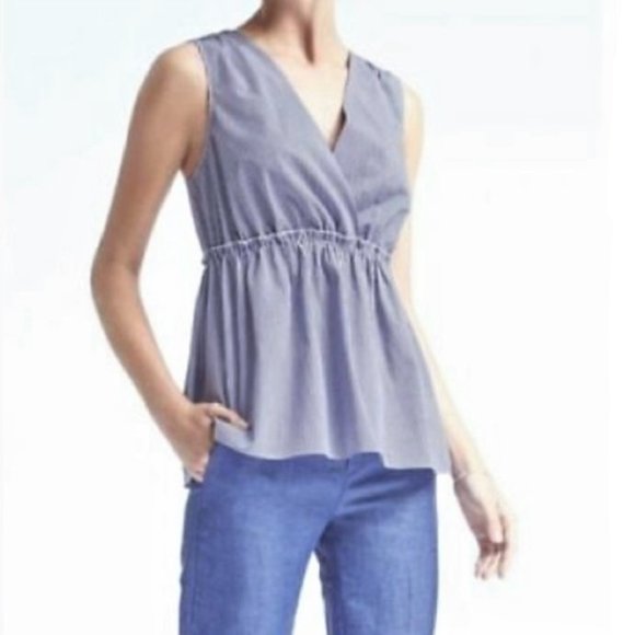 Banana Republic blue white cross back blouse M - Picture 2 of 8